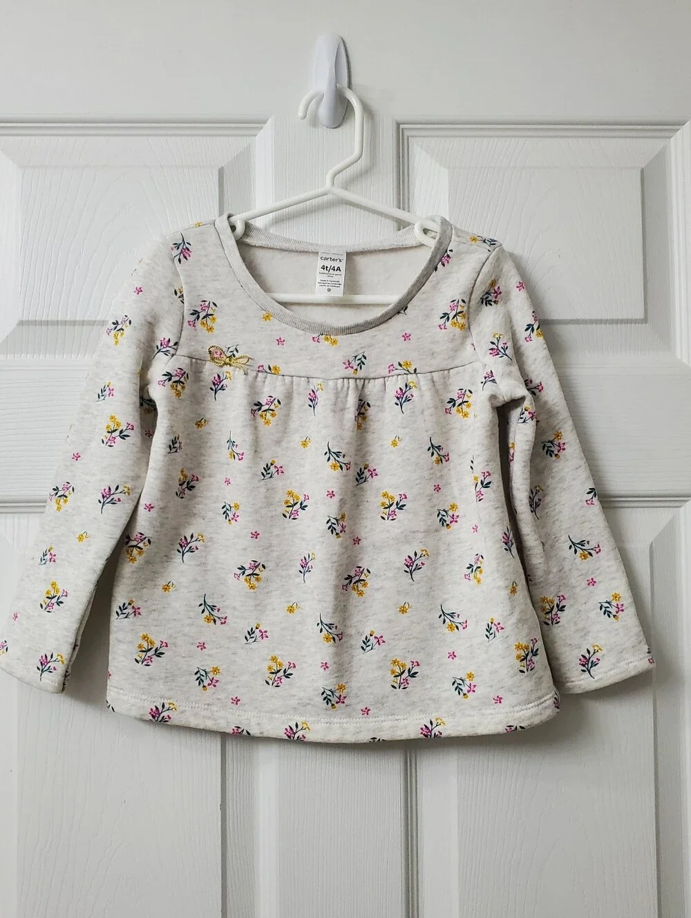 Carter's Girls Heather Gray Floral Long-Sleeve Fleece Peplum Sweater